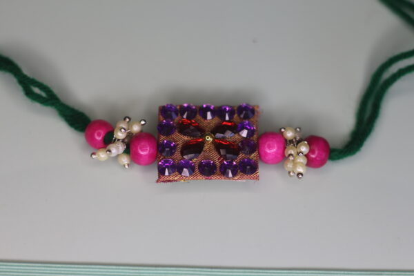 Fabric Kundan nd wooden Beads Rakhi